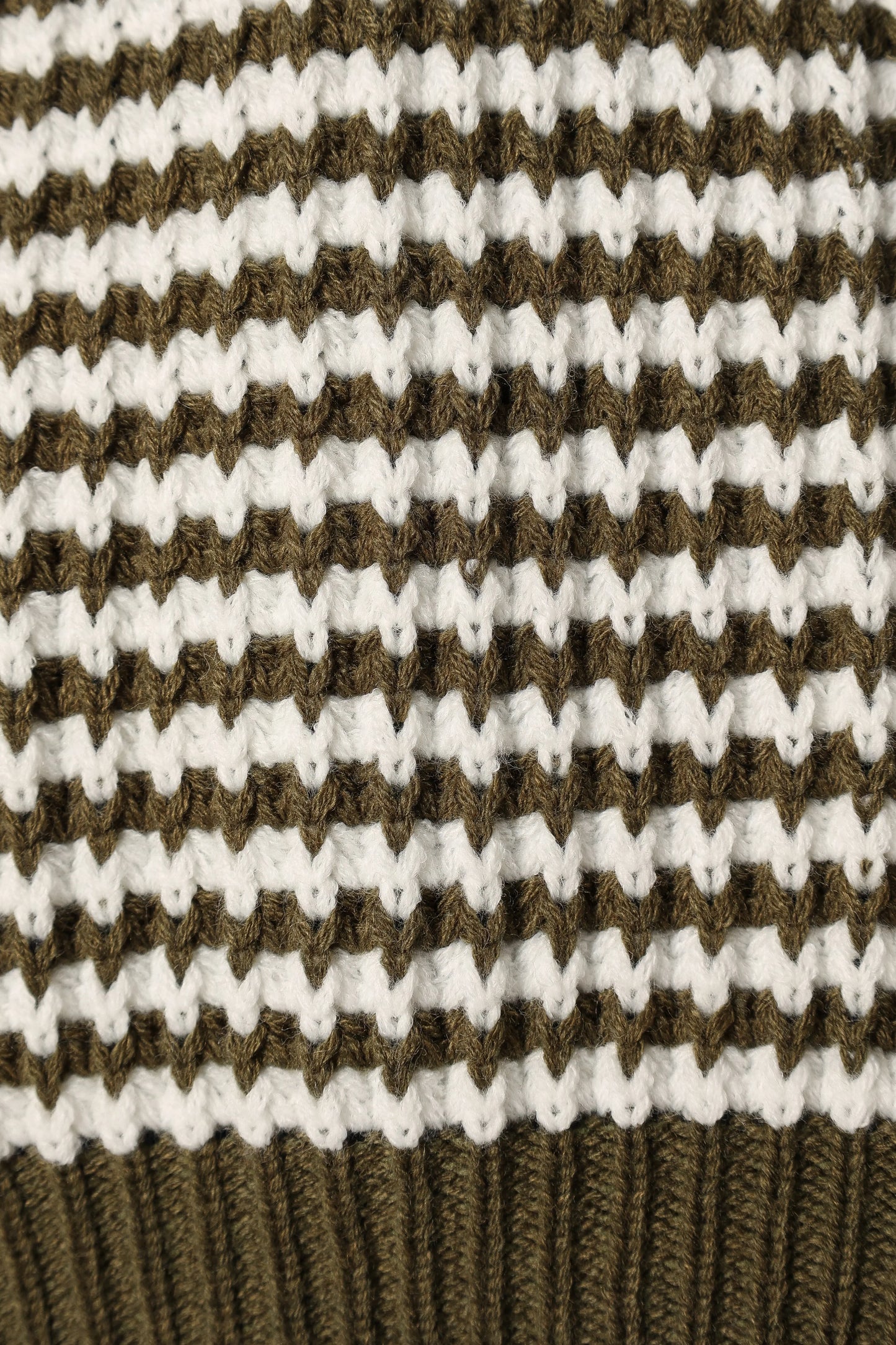 Becca Crewneck Waffle Stitch Stripe Knit Sweater Olive