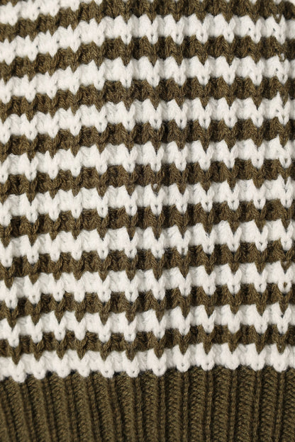 Becca Crewneck Waffle Stitch Stripe Knit Sweater Olive