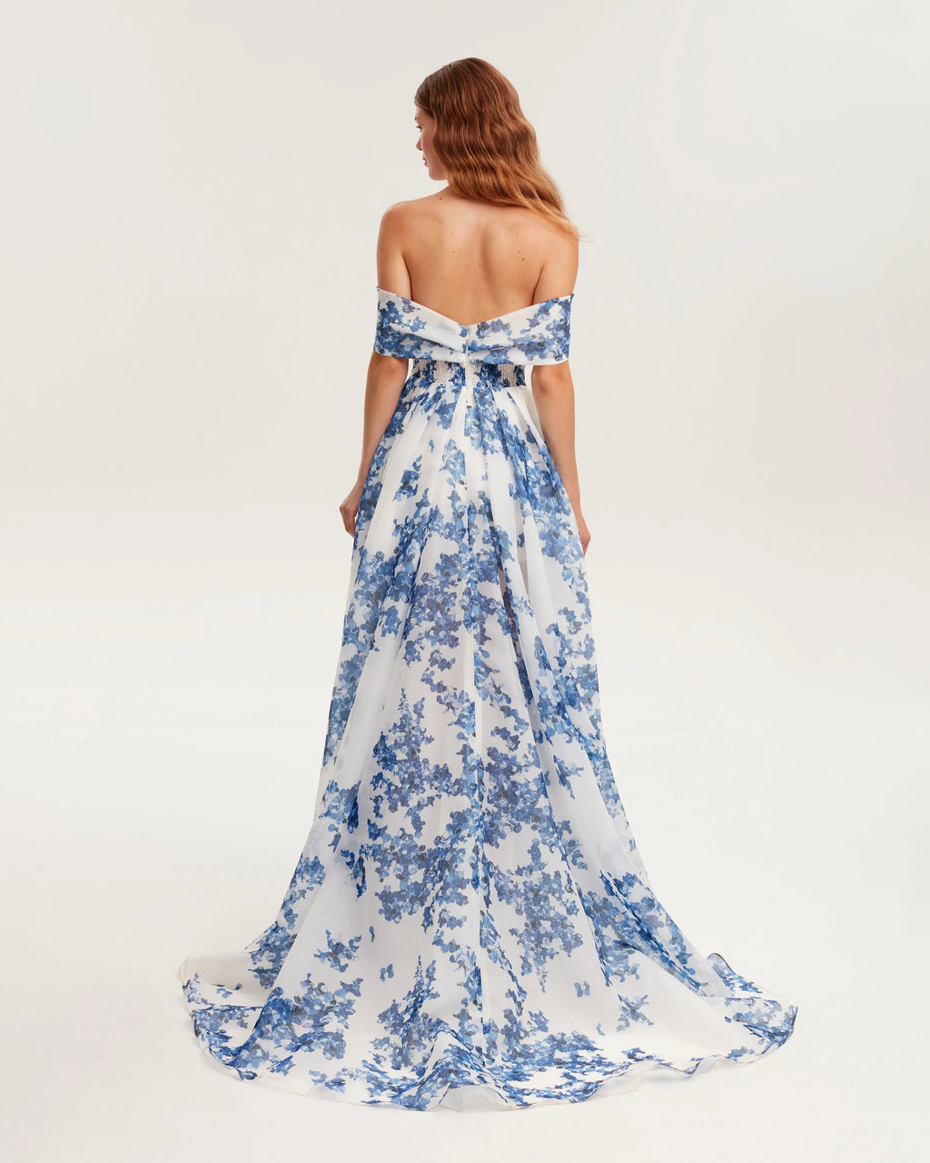 Catchy off the shoulder blue hydrangea maxi dress Garden of Eden