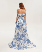 Catchy off the shoulder blue hydrangea maxi dress Garden of Eden