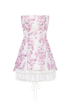 Strapless pink sakura mini dress with accent lacing