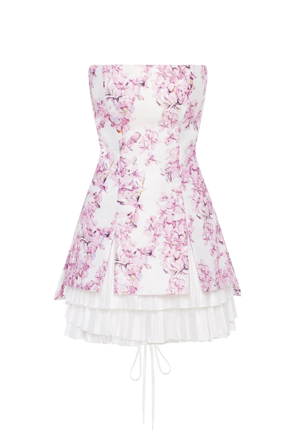 Strapless pink sakura mini dress with accent lacing