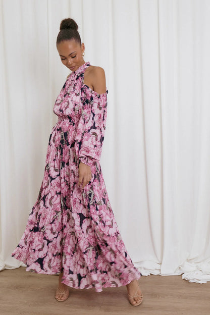 Hilary Pleated Maxi Dress Pink Floral