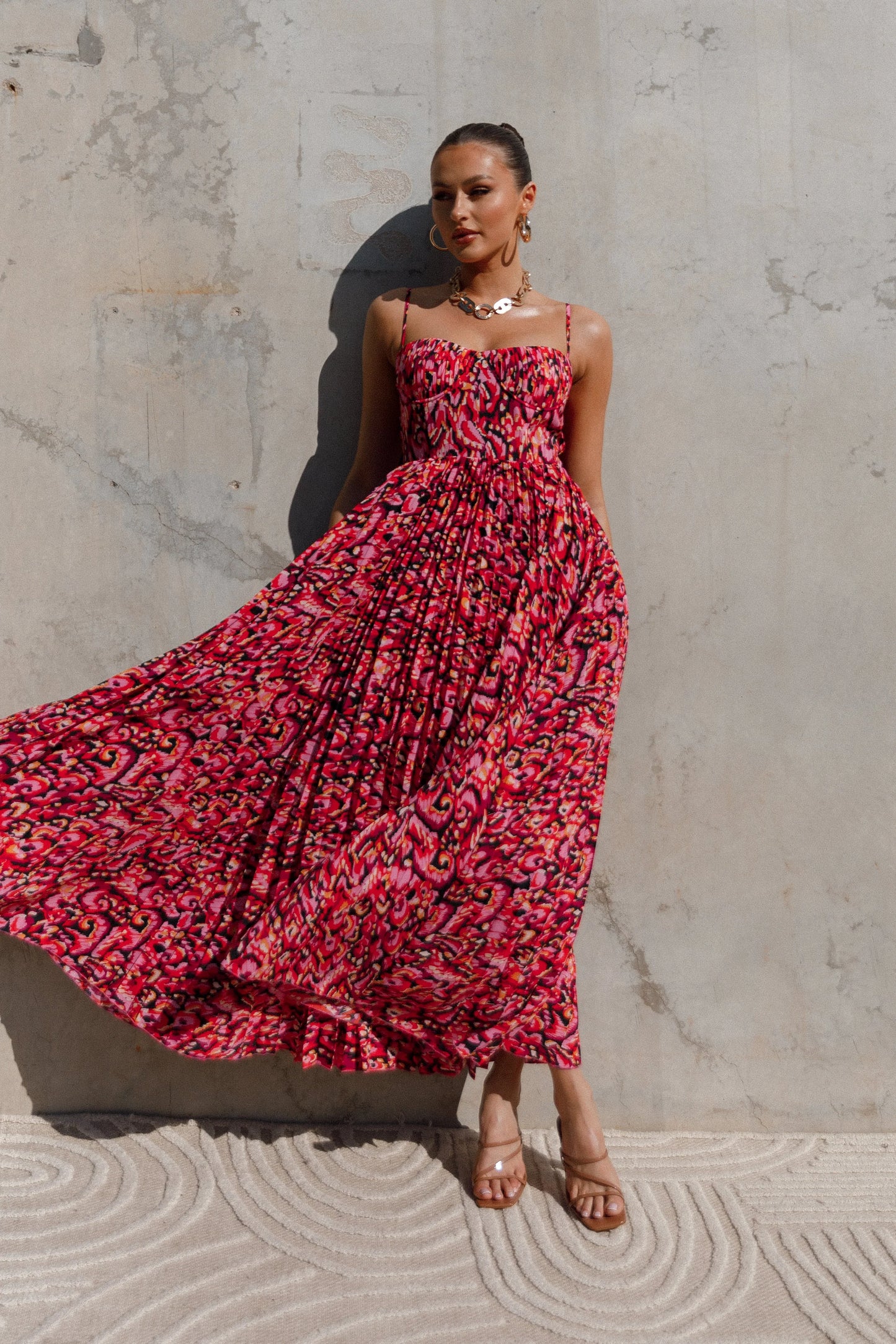 Achanti Pleated Maxi Dress Pink Multi