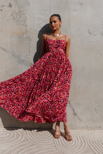 Achanti Pleated Maxi Dress Pink Multi