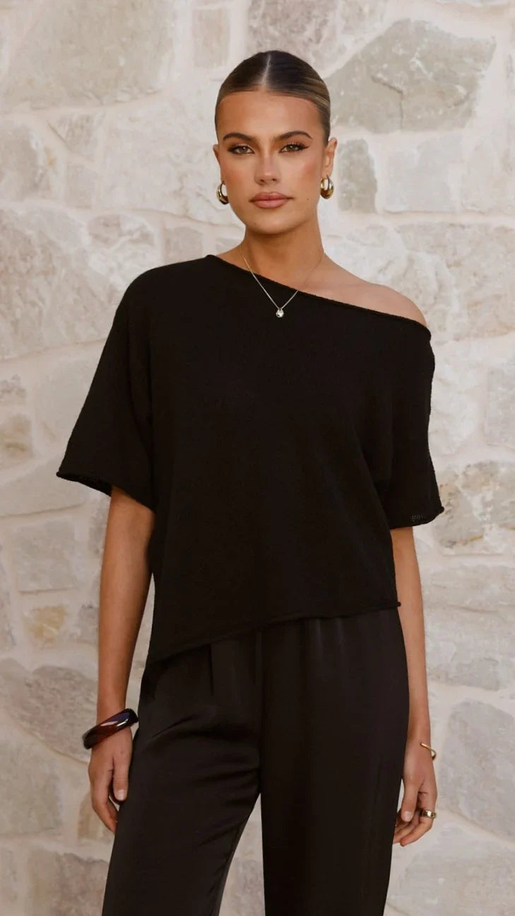 Blair Off Shoulder Tee Black