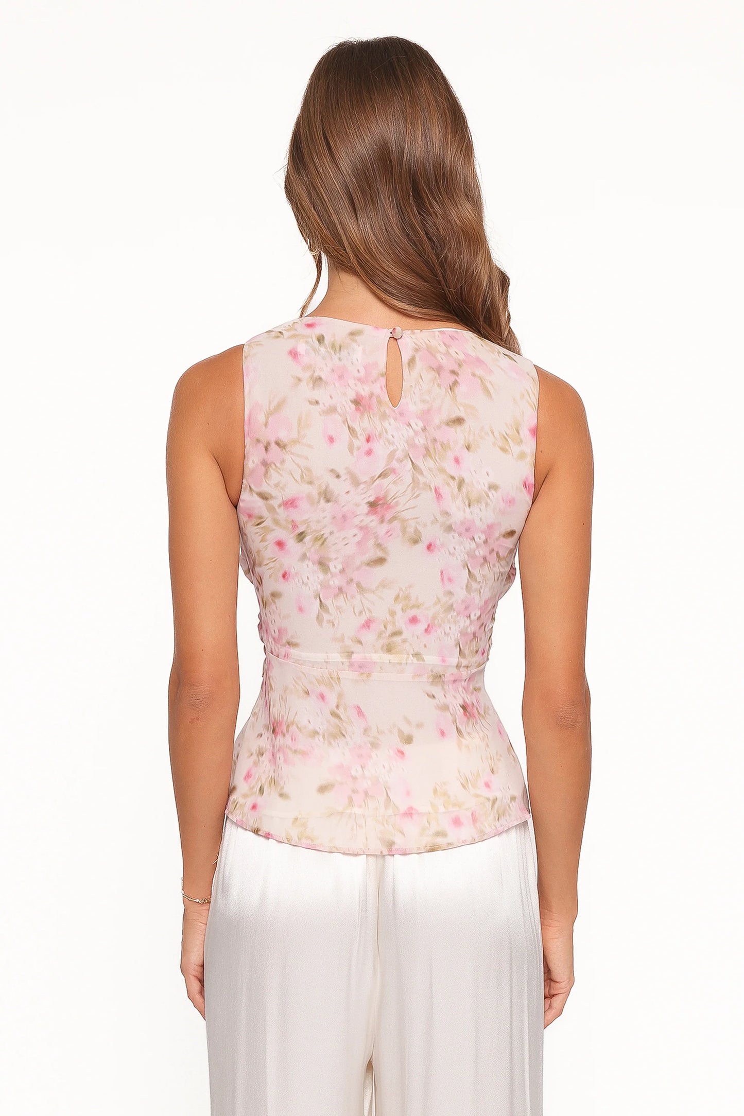 Limona Peplum Top Blurred Pink Floral