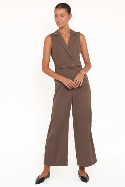 Sienna Belted Jumpsuit Khaki Brown