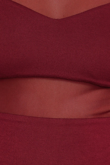 Kingsley Mesh Long Sleeve Bodysuit Merlot