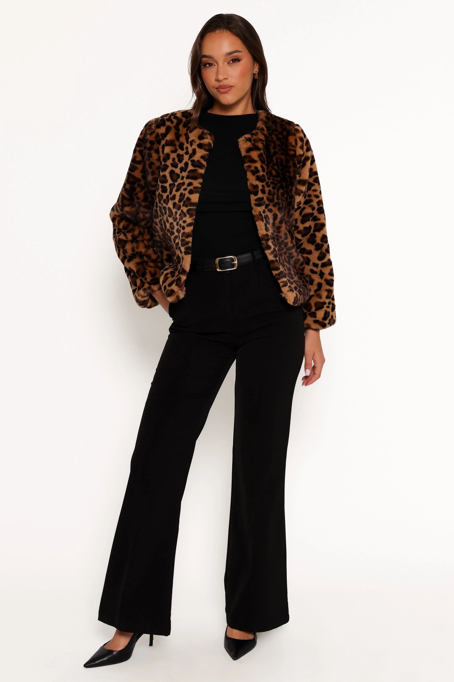 Cassia Faux Fur Leopard Crop Jacket Leopard