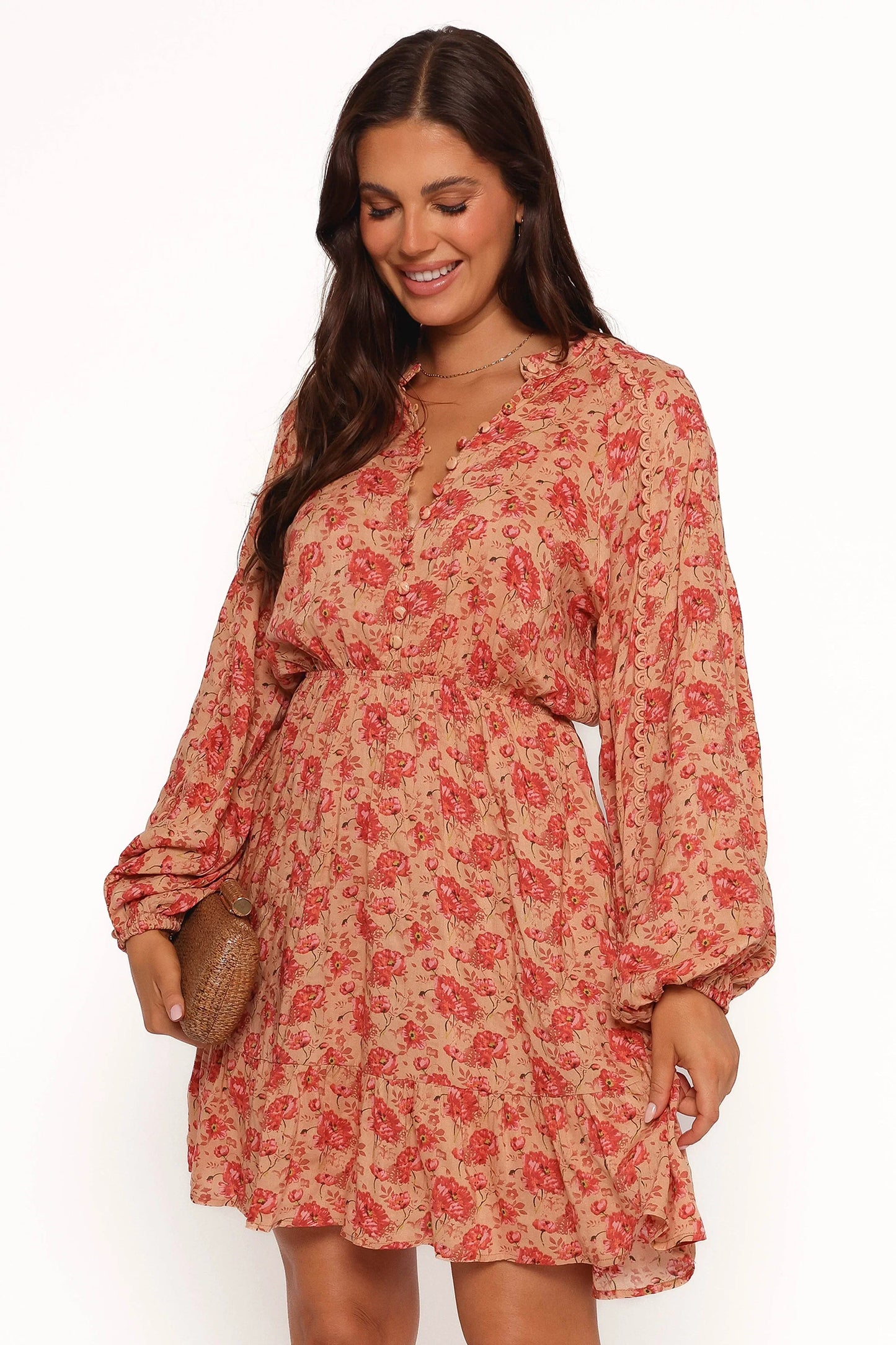 Marti Mini Dress Tan Floral