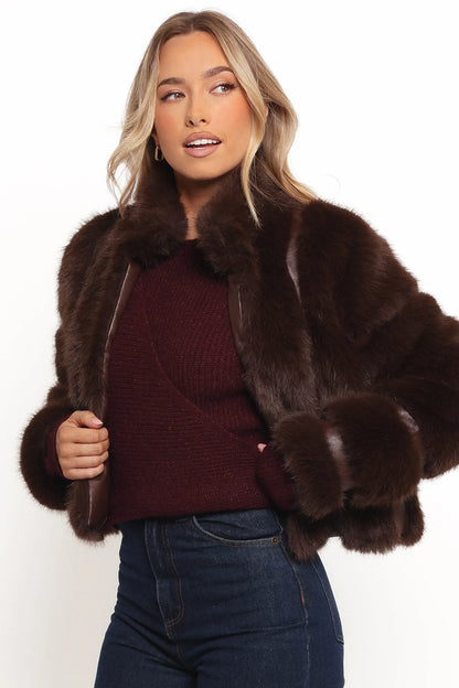 Velma Channel Faux Fur Jacket Chocolate