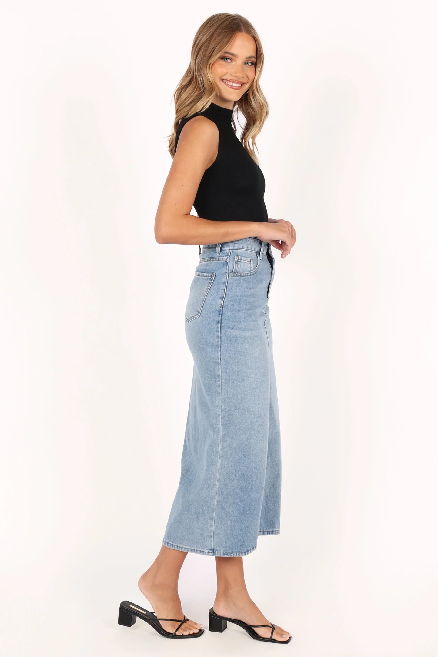 Dana Denim Midi Skirt Blue Wash