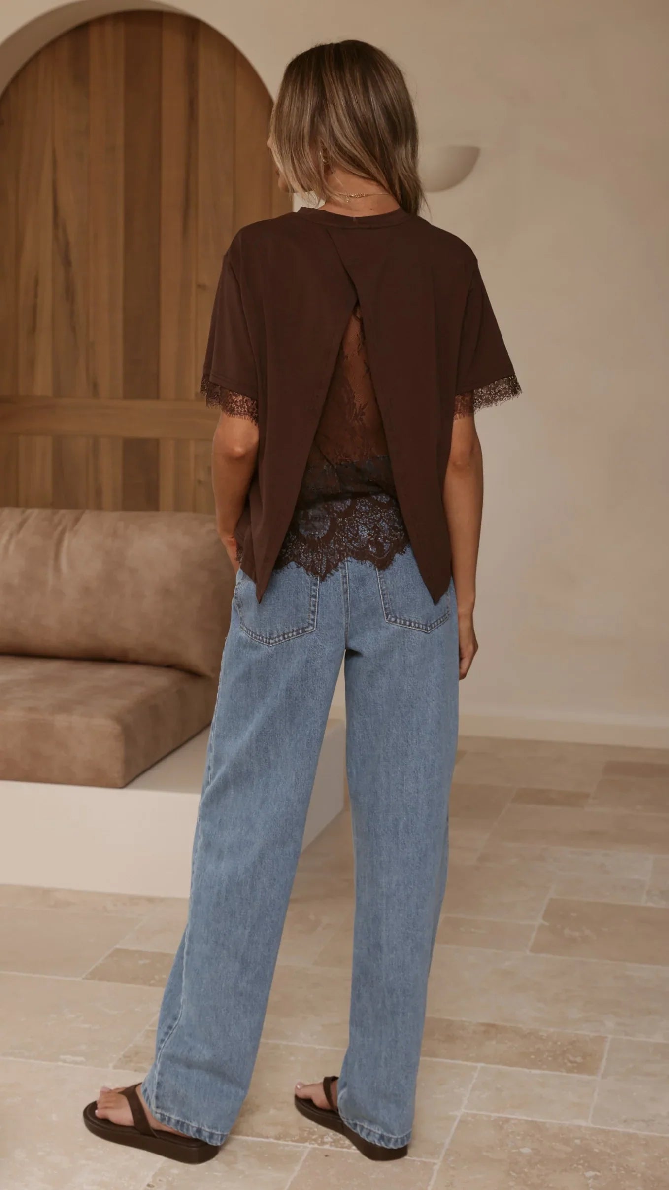 Clare Lace Back T Shirt Chocolate