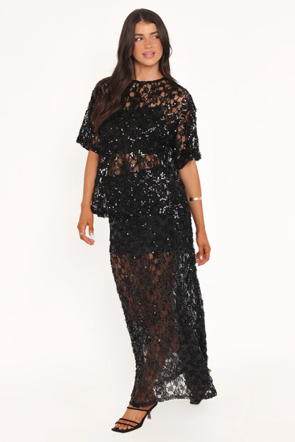 Yonder Sheer Panel Lace Maxi Skirt Black