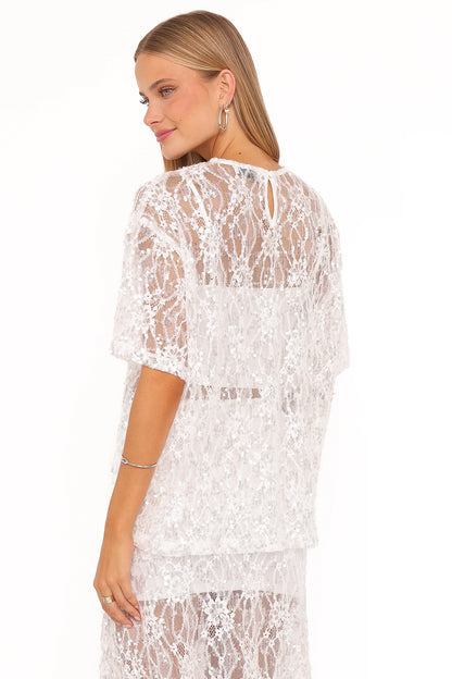Yonder Sheer Lace Tee Top White