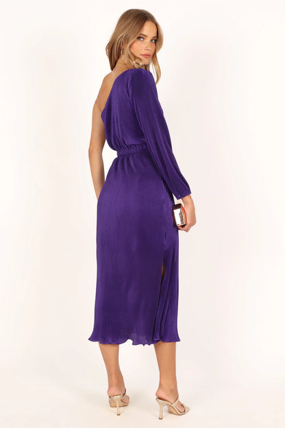 Pontee One Shoulder Pleated Midi Dress Purple