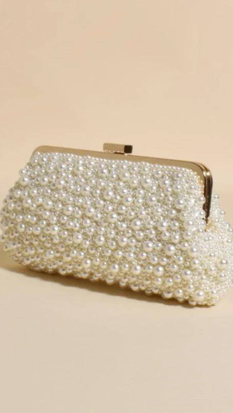 Norma Jean Faux Pearl Clutch Cream Gold