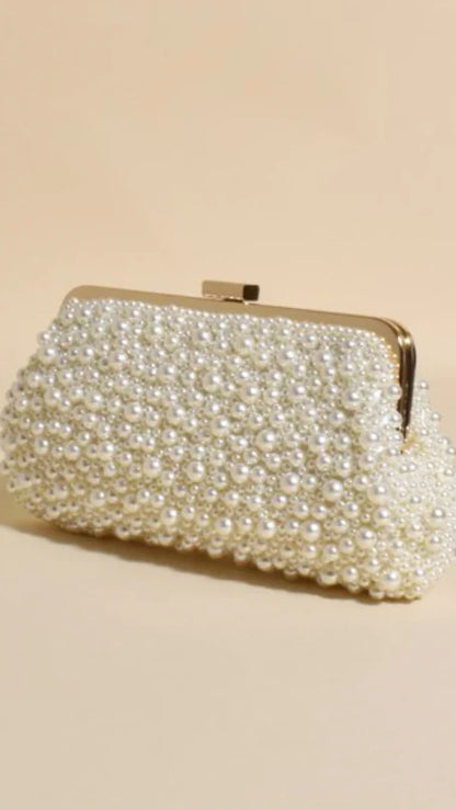 Norma Jean Faux Pearl Clutch Cream Gold