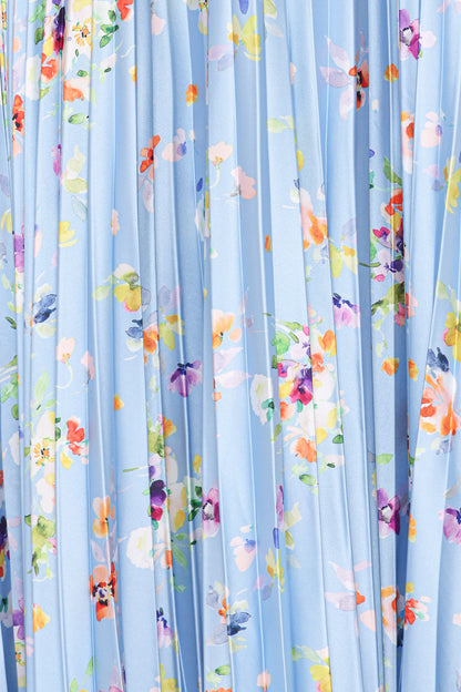 Naira Pleated Maxi Dress Cornflower Blue Floral