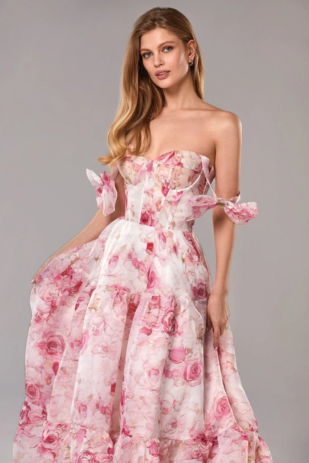 Pink Peony Tender floral maxi tie strap dress