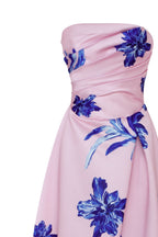 Dainty pink A line maxi dress with blue flowered pattern Glow Up