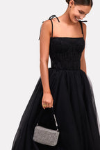 Black Tie strap cocktail dress with the elegant corset embroidery