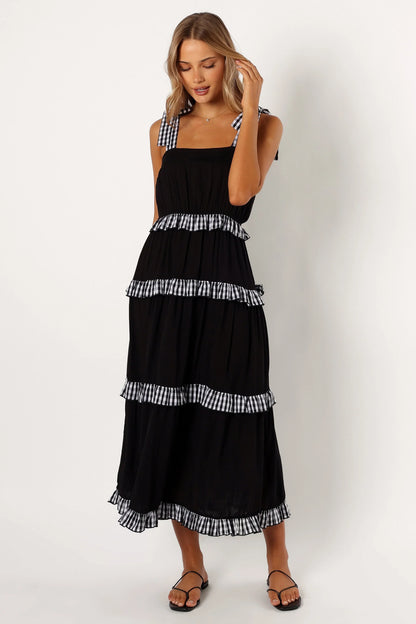 Chanty Tiered Midi Dress Black Gingham