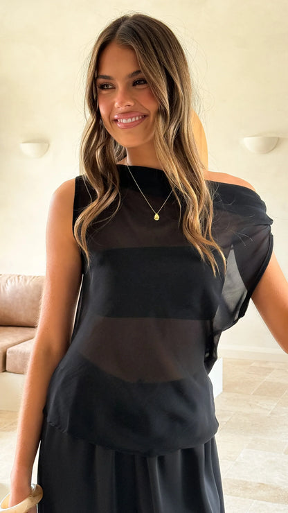 Zabella Sheer Off Shoulder Top Black