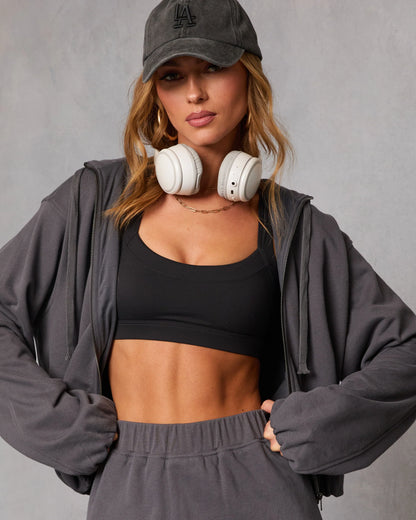 Soft Balance Drawstring Hood Zip Up Sweatshirt
