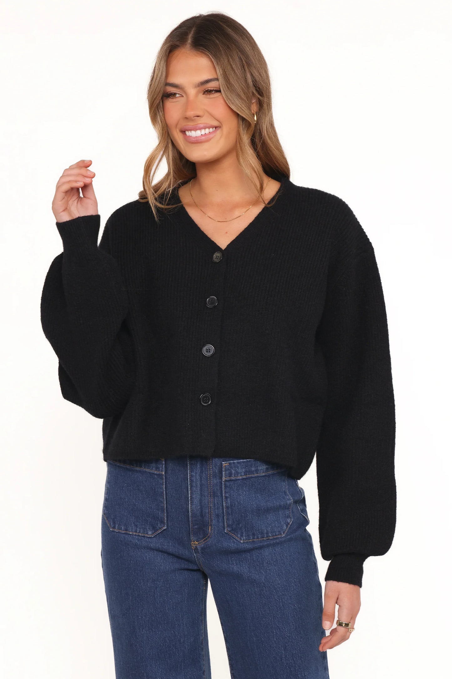 Sybil Button Front Cardigan Black
