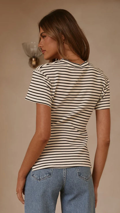 Tiarna Side Ruched Tee Black White Stripe