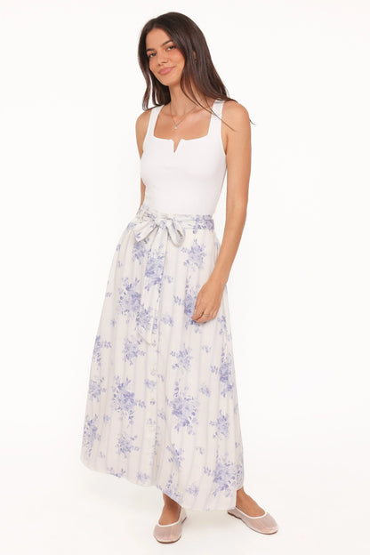 Xander Tie Waist Midi Skirt Lilac Floral