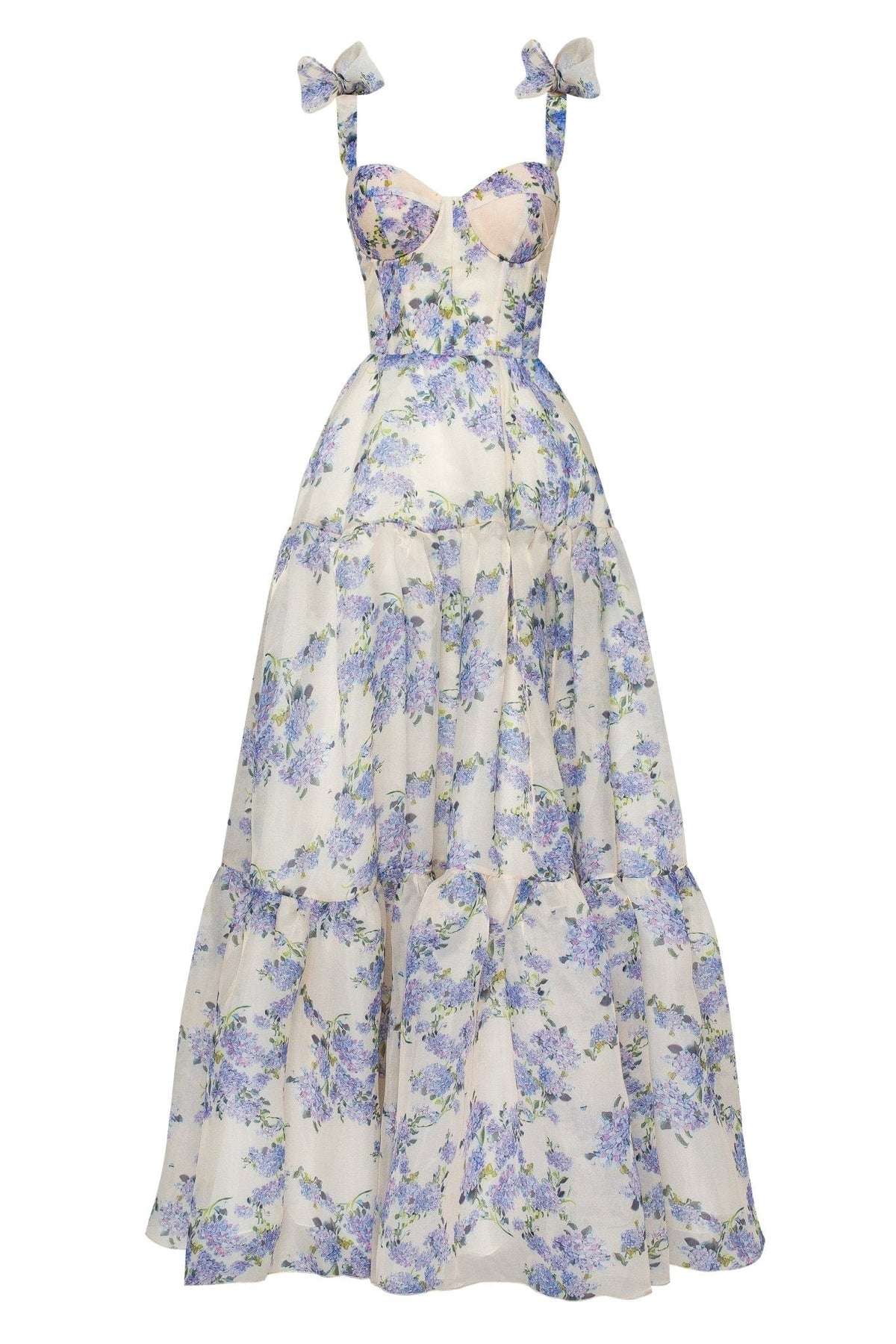Hydrangea Tender floral maxi tie strap dress