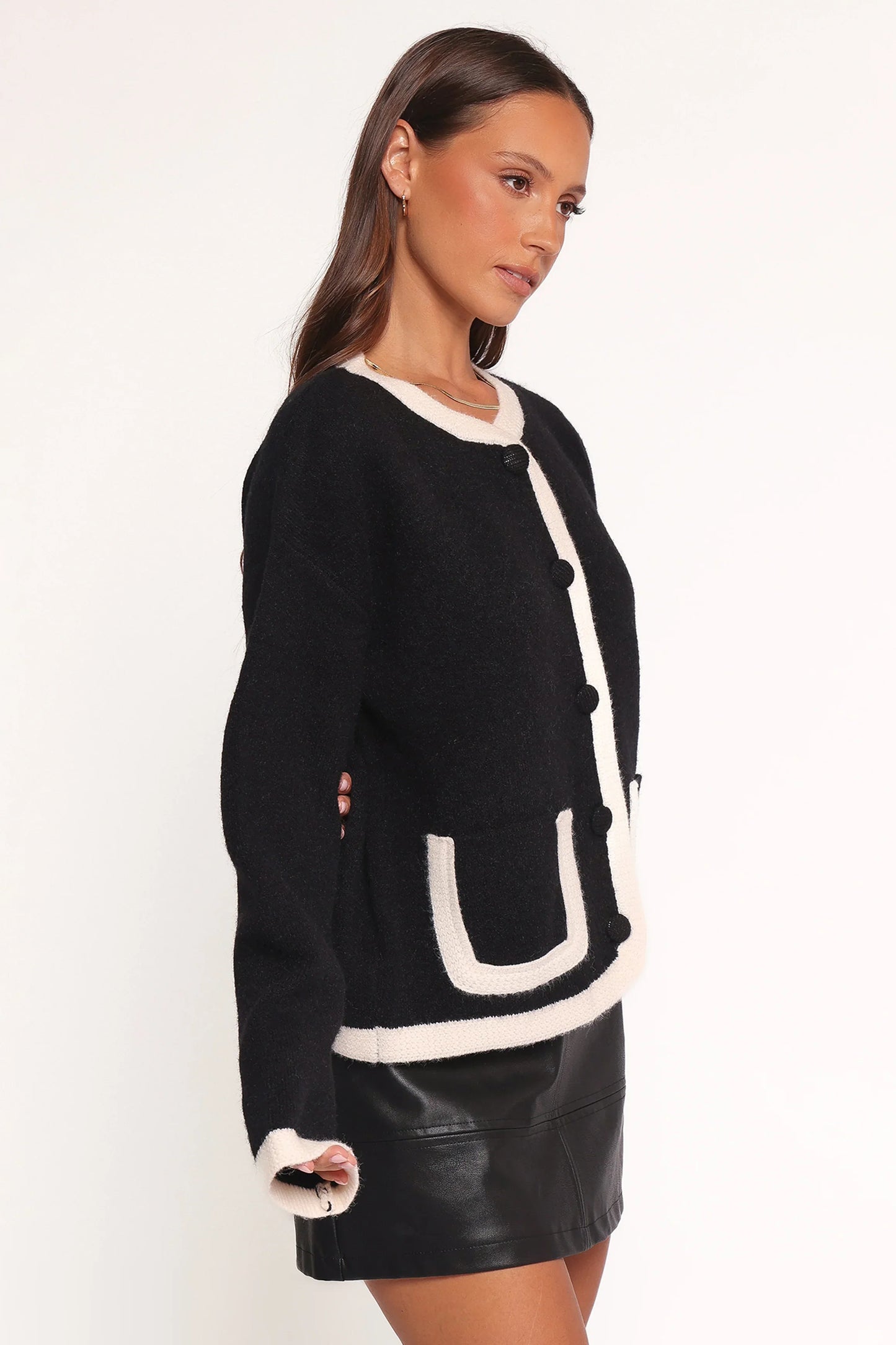 Orabelle Contrast Hem Cardigan Black