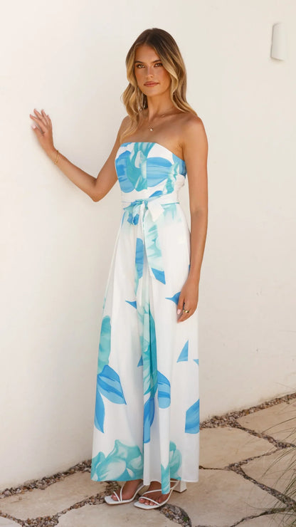 Maisy Strapless Jumpsuit Blue Teal