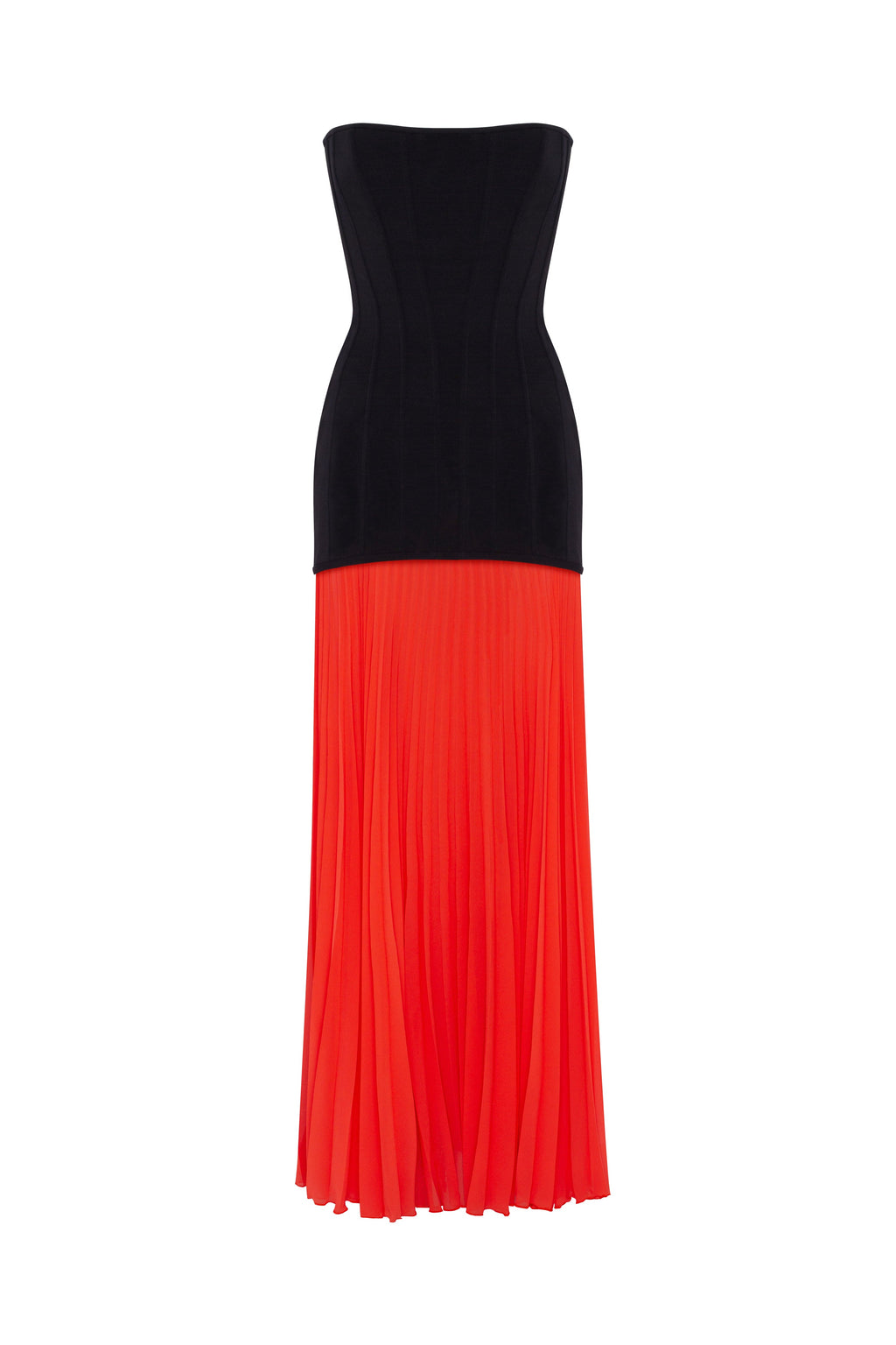 BlackCoral dress with a pleated skirt Parisienne
