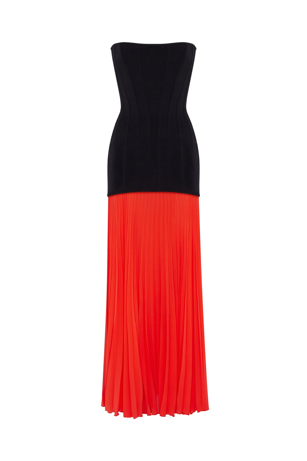 BlackCoral dress with a pleated skirt Parisienne