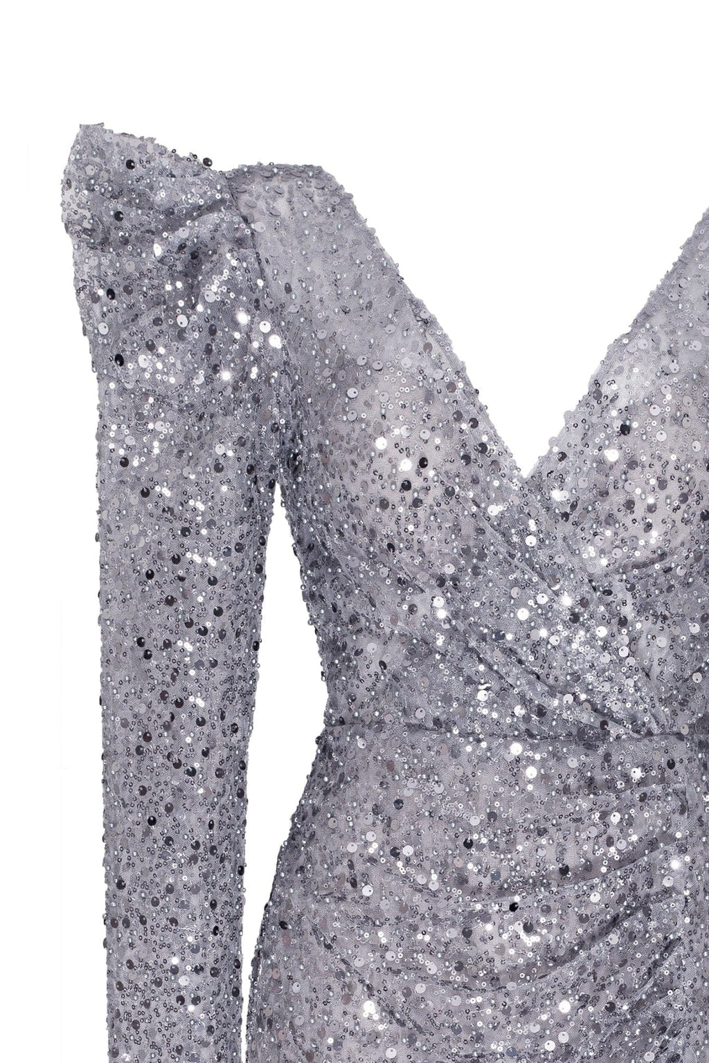Silver metallic long sleeve sequined mini dress