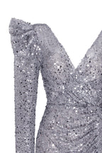 Silver metallic long sleeve sequined mini dress