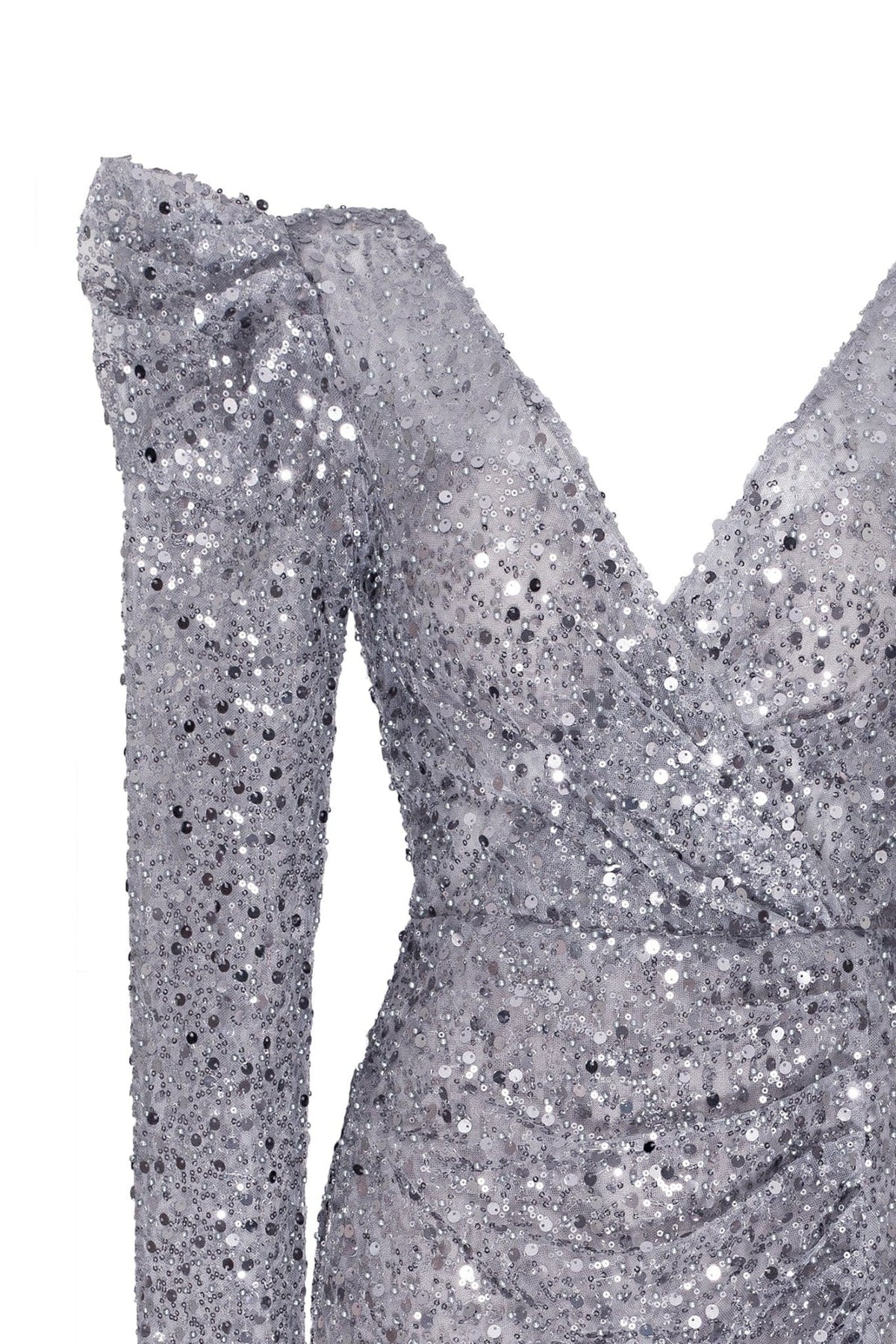Silver metallic long sleeve sequined mini dress