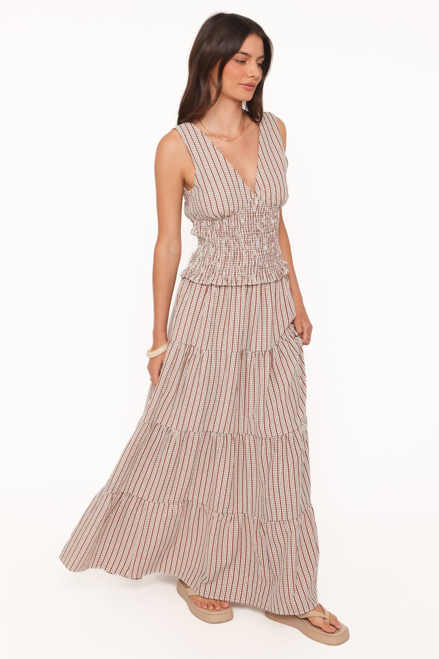 Eirlys Tiered Skirt Set Brown White