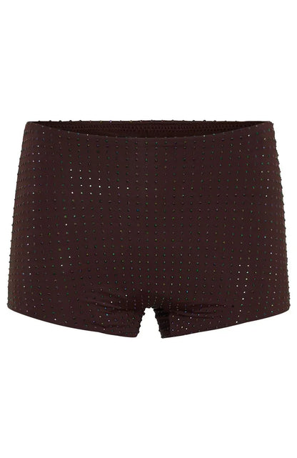 Tempted Heart Embellished Mini Shorts Chocolate