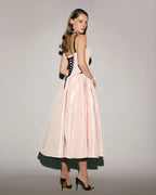 Misty Rose Corset Midi Dress with Contrast Details