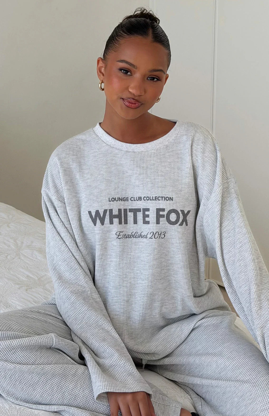 Leave Me Out Of It Waffle Oversized Long Sleeve Tee Grey Marle
