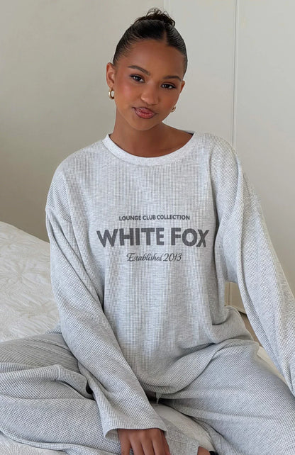 Leave Me Out Of It Waffle Oversized Long Sleeve Tee Grey Marle