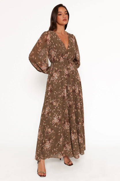 Anisa Maxi Dress Olive Floral