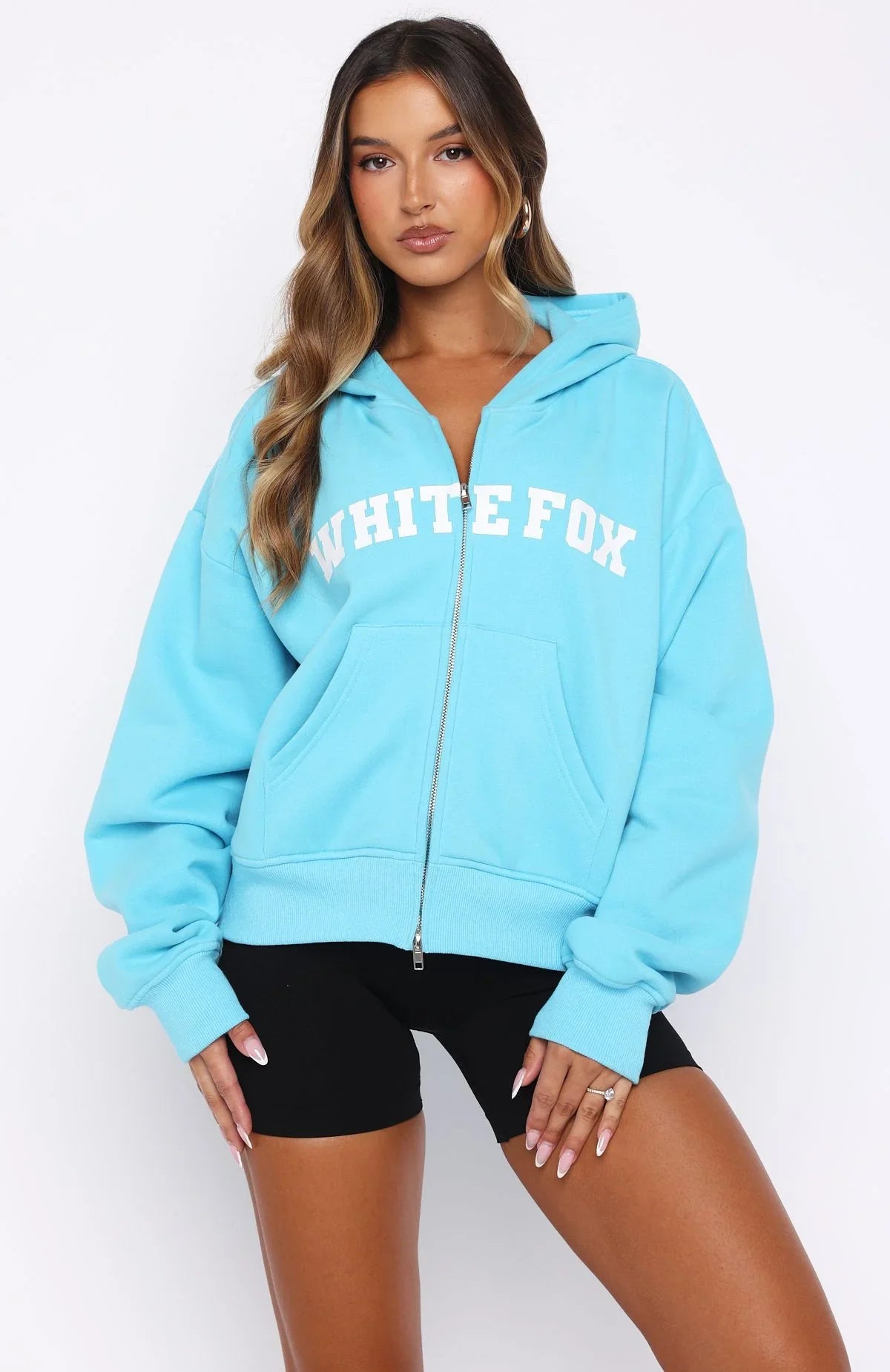 Starting Off Strong Boxy Zip Front Hoodie Azure