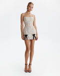 Fitted nude mini dress with bows