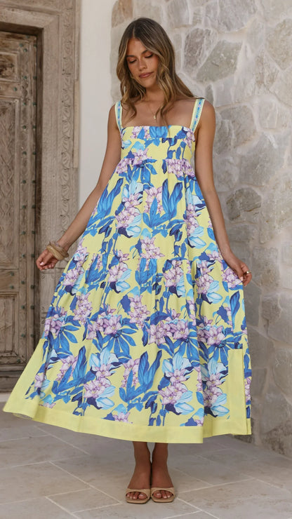 Avala Midi Dress Blue Leaf Orchid